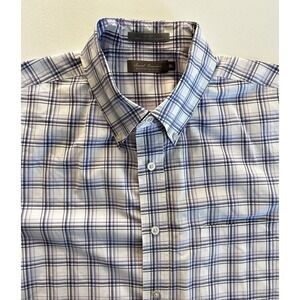 Daniel Cremieux Men's XL Short Sleeve Button-Down Plaid Cotton Shirt Blue/White